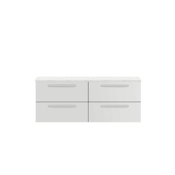 Hudson Reed 1440mm Double Cabinet & Sparkling White Worktop Gloss Grey Mist QUA015LSW