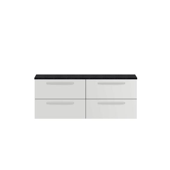 Hudson Reed 1440mm Double Cabinet & Sparkling Black Worktop Gloss Grey Mist QUA015LSB