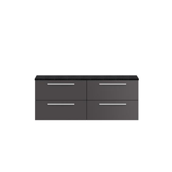 Hudson Reed 1440mm Double Cabinet & Sparkling Black Worktop Grey Gloss QUA002LSB
