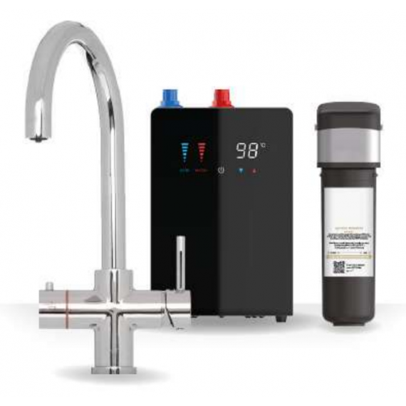 Kartell Brew Master 4 In 1 Boiling Hot Water Swan Spout Kitchen Tap With Digital Tank And Filter - Chrome