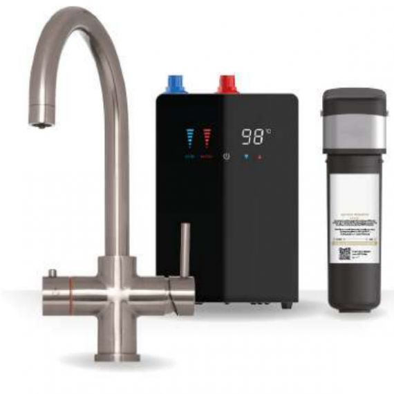 Kartell Brew Master 4 In 1 Boiling Hot Water Swan Spout Kitchen Tap With Digital Tank And Filter - Brushed Nickel