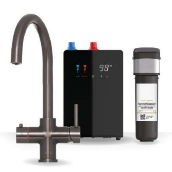 Kartell Brew Master 4 In 1 Boiling Hot Water Swan Spout Kitchen Tap With Digital Tank And Filter - Gun Metal