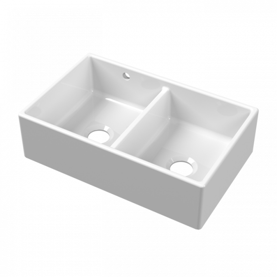 Nuie Fireclay Double Bowl Butler Kitchen Sink White 795mm BU111AS32D