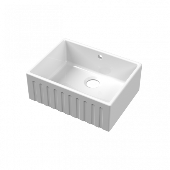 Nuie Fireclay Single Bowl Butler Deco Kitchen Sink White 595mm BUF10124