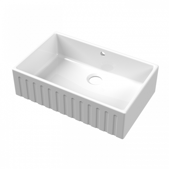 Nuie Fireclay Single Bowl Butler Deco Kitchen Sink With Overflow White 795mm BUF10132