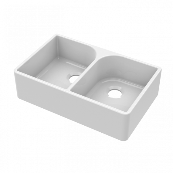 Nuie Fireclay Double Bowl Butler Full Weir Kitchen Sink White 795mm BU120AF32D