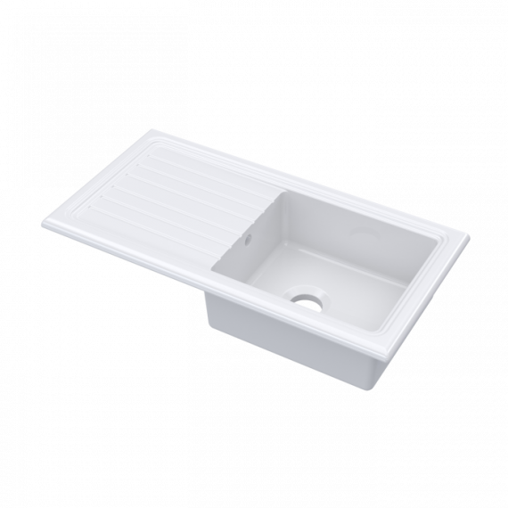 Nuie Fireclay Single Bowl Counter Top Kitchen Sink White 1010mm CT11T1010