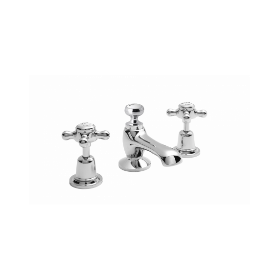 Bayswater 3 Tap Hole Deck Basin Mixer - Crosshead - White/Chrome Domed