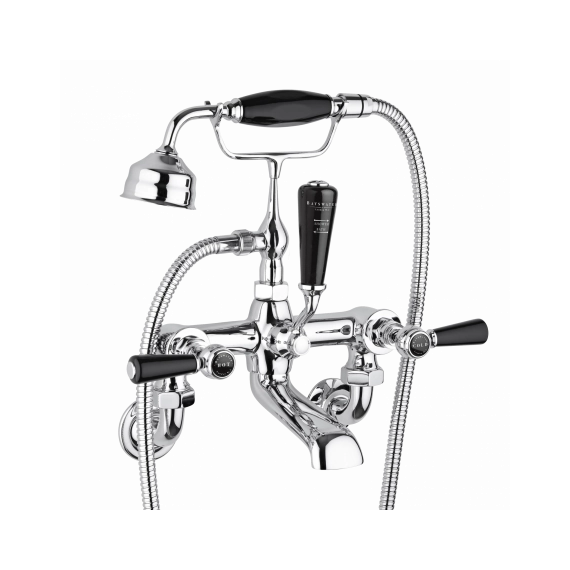 Bayswater Wall Mounted Bath Shower Mixer  - Lever - Black/ Chrome Hex