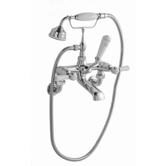 Bayswater Wall Mounted Bath Shower Mixer - Lever - White/ Chrome Domed