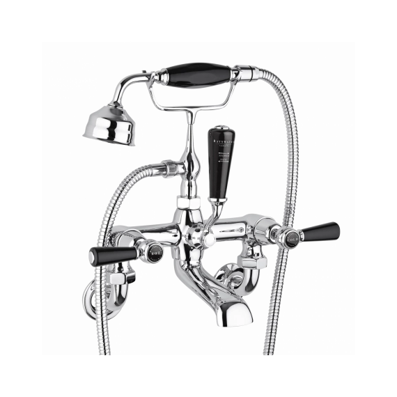 Bayswater Wall Mounted Bath Shower Mixer - Lever - Black/ Chrome Domed