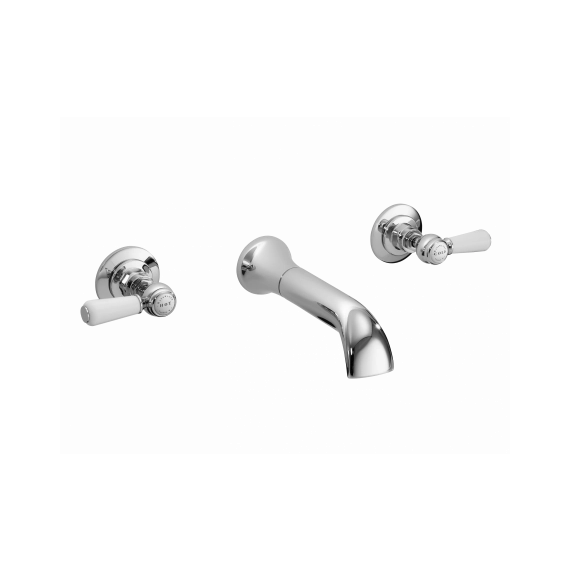 Bayswater 3-Hole Lever Wall Mounted Bath Mixer - Lever - White/ Chrome Hex                             