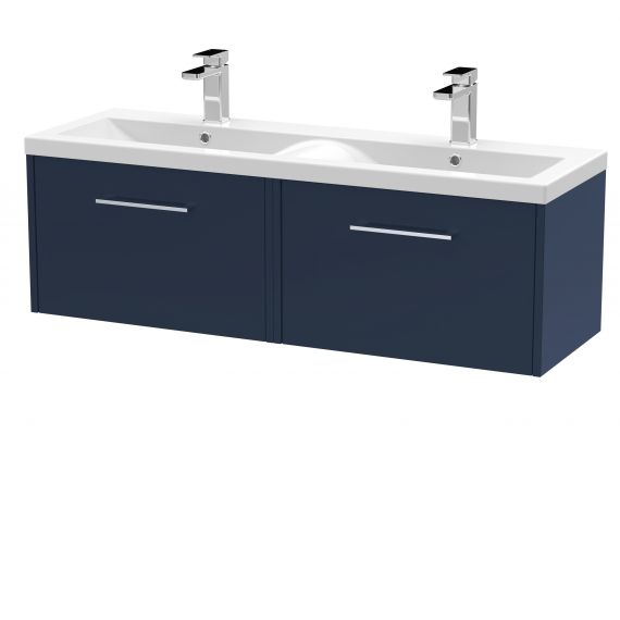 Hudson Reed 1200mm Wall Hung 2 Drawer Vanity & Double Basin Electric Blue JNU1722F