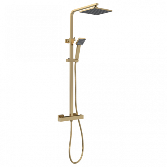 Nuie Brushed Brass Square Thermostatic Bar Valve & Shower Kit