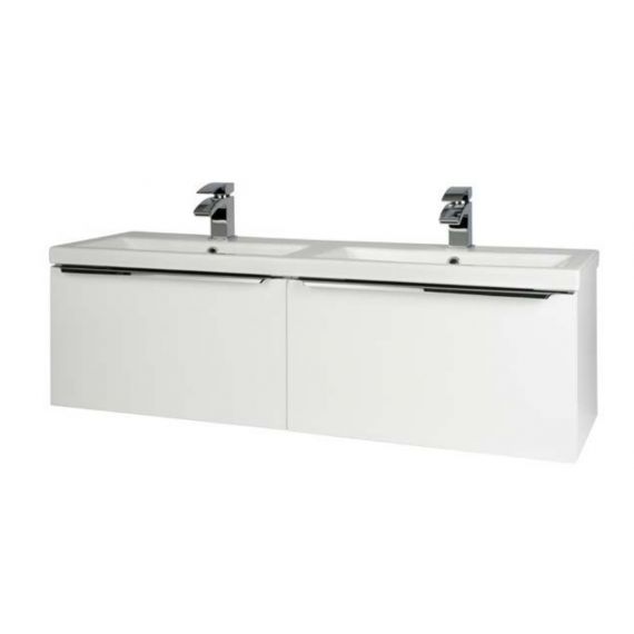 Kore 1200mm Wall Mounted Double Basin Vanity Drawer Unit - Gloss White 