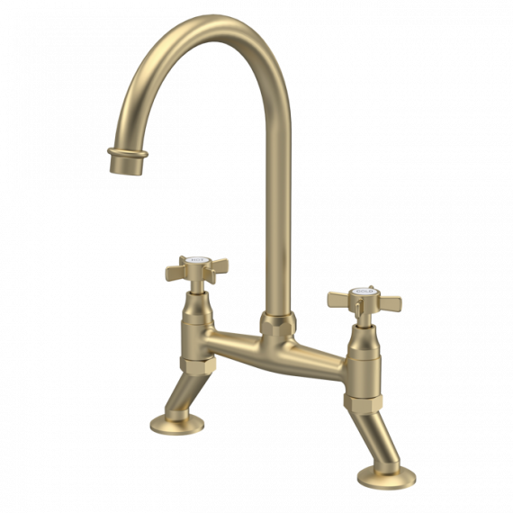 Nuie Bridge Sink Mixer With Crosshead Brushed Brass