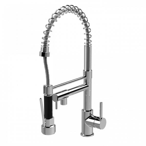 Nuie Tall Side Action Pull Out Kitchen Tap And Rinser Chrome