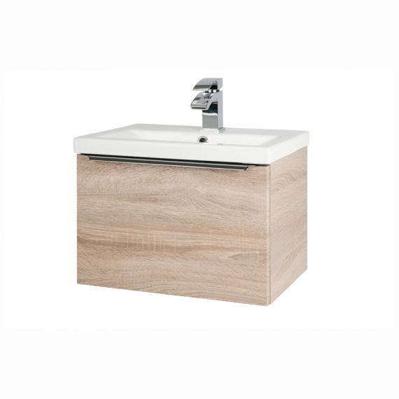 Kartell Kore 500mm Wall Mounted Drawer Unit With Ceramic Basin Sonoma Oak
