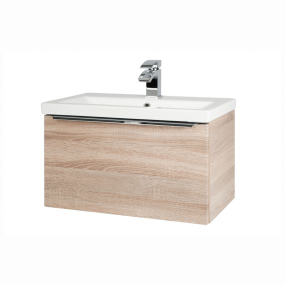 Kartell Kore 600mm Wall Mounted Drawer Unit With Ceramic Basin Sonoma Oak