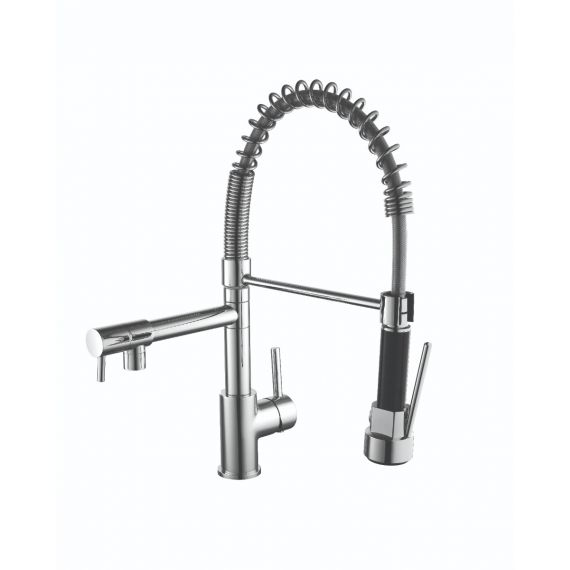 Kartell Dual Dual Spout Kitchen Sink Mixer Tap With Pull Out Spray Chrome