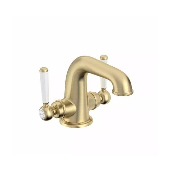 Tavistock Lansdown Twin lever Basin Mixer With Click Waste Brushed Brass TLD1104