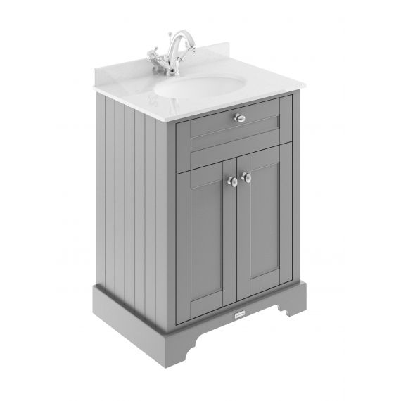 Hudson Reed 600mm Cabinet & Marble Top (1TH) Storm Grey LOF222