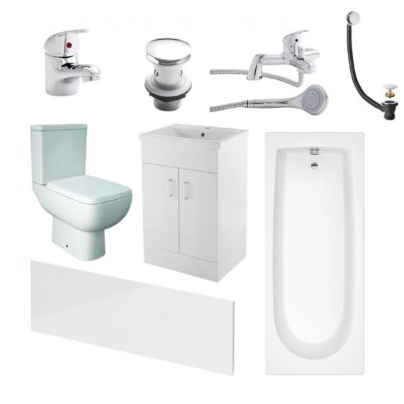Nomad Series 600 Complete Bathroom Suite Package With 1600mm Bath And 600mm Vanity Unit