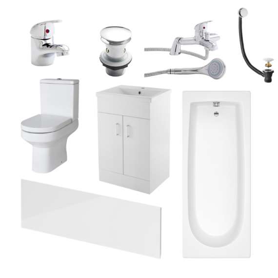 Nomad Harmony Complete Bathroom Suite Package With 1700mm Bath And 500mm Vanity Unit