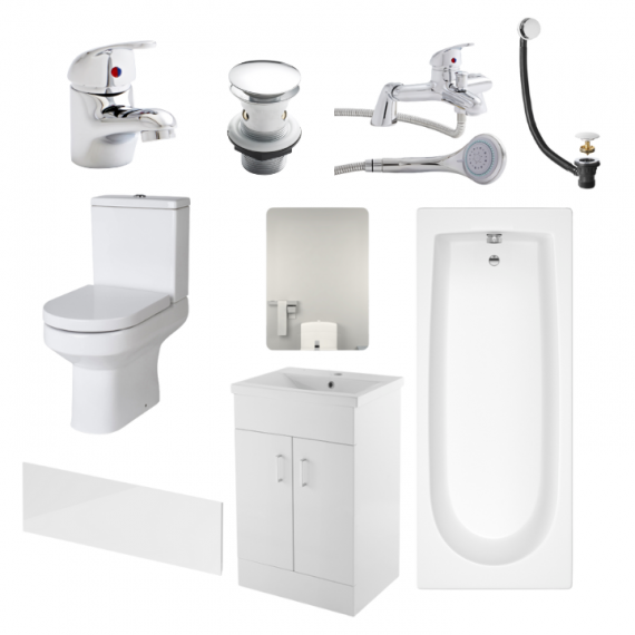 Nomad Harmony Complete Bathroom Suite Package With 1700mm Bath And 600mm Vanity Unit With Mirror