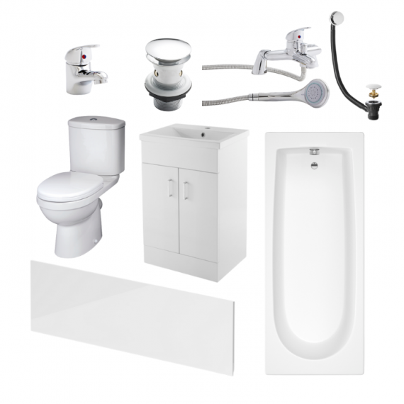 Nomad Ivo Complete Bathroom Suite Package With 1700mm Bath and 500mm Vanity Unit
