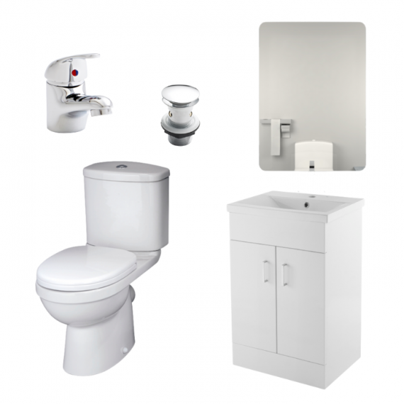 Nomad Ivo Complete Bathroom Suite Package With 1400mm Bath and 600mm Vanity Unit With Mirror