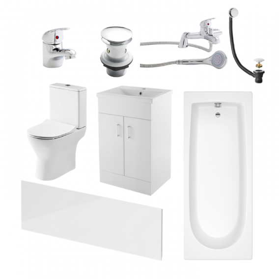 Nomad Round Complete Bathroom Suite Package With 1700mm Bath And 600mm Vanity Unit