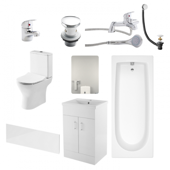Nomad Round Complete Bathroom Suite Package With 1700mm Bath And 500mm Vanity Unit With Mirror