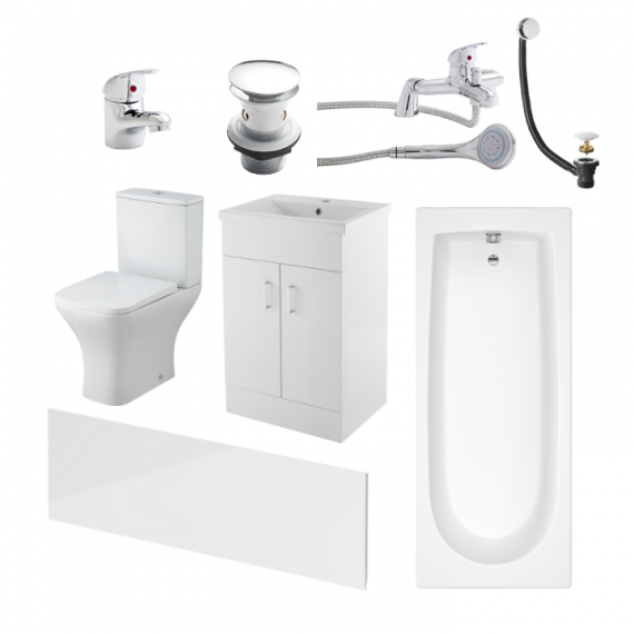 Nomad Square Complete Bathroom Suite Package With 1500mm Bath And 500mm Vanity Unit
