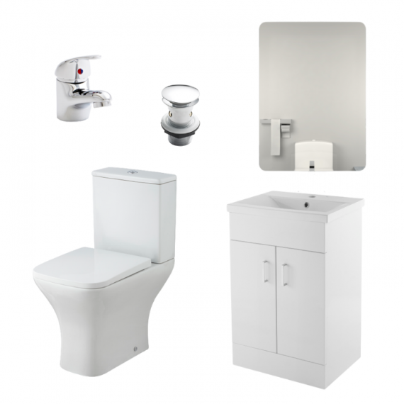 Nomad Square Complete Bathroom Suite Package With 1400mm Bath And 500mm Vanity Unit With Mirror