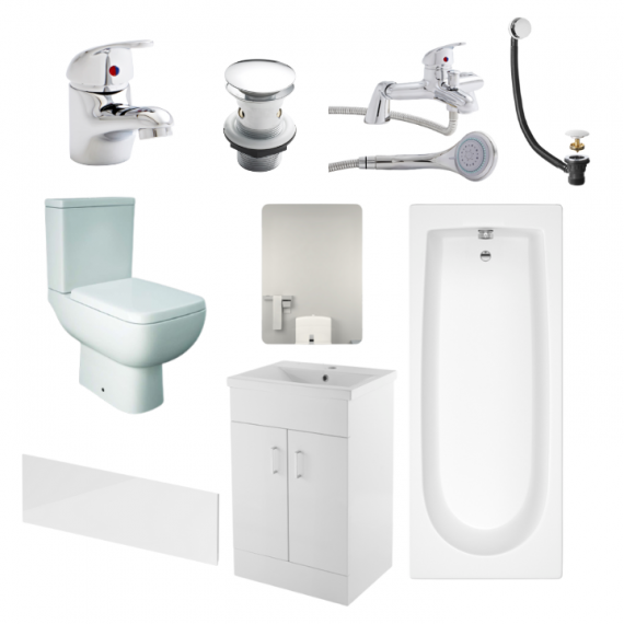 Nomad Series 600 Complete Bathroom Suite Package With 1700mm Bath And 500mm Vanity Unit With Mirror