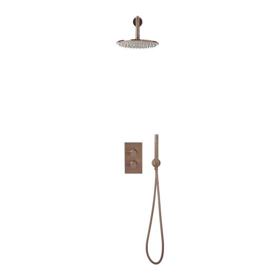 Scudo Core Brushed Bronze Round Handle Shower Arm Drench Head Handset & Mounting Bracket NU-043