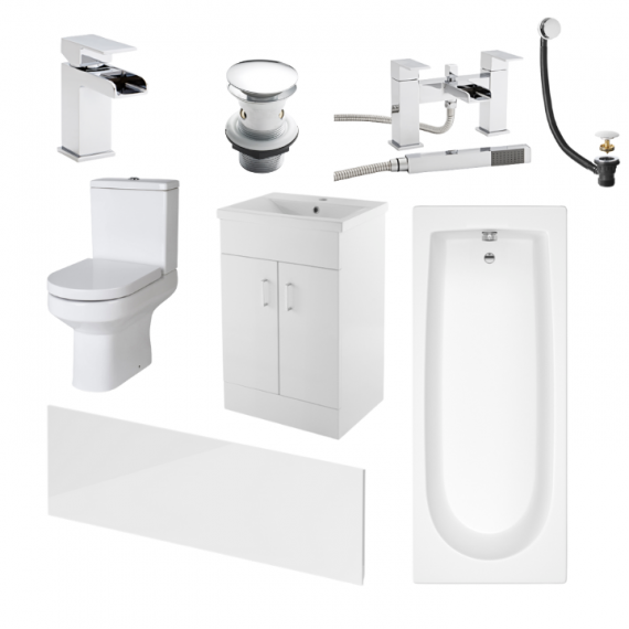 Phase Harmony Complete Bathroom Suite Package With 1700mm Bath And 500mm Vanity Unit