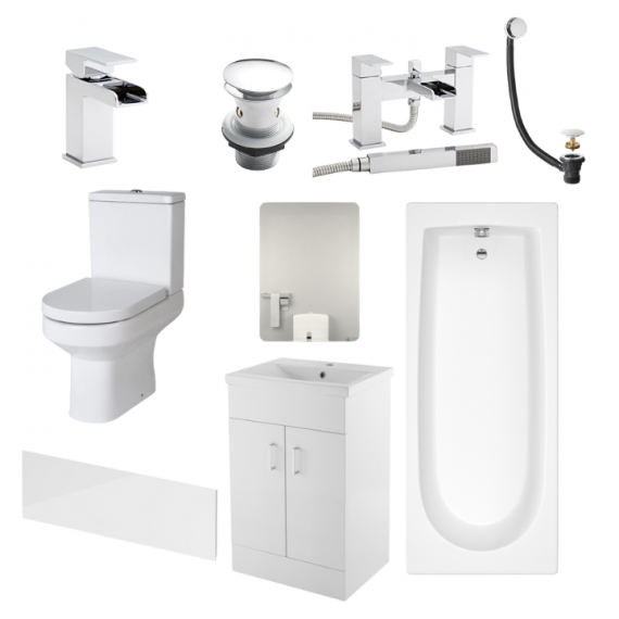 Phase Harmony Complete Bathroom Suite Package With 1700mm Bath And 500mm Vanity Unit With Mirror