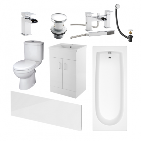Phase Ivo Complete Bathroom Suite Package With 1700mm Bath And 500mm Vanity Unit