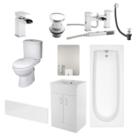 Phase Ivo Complete Bathroom Suite Package With 1700mm Bath And 500mm Vanity Unit With Mirror