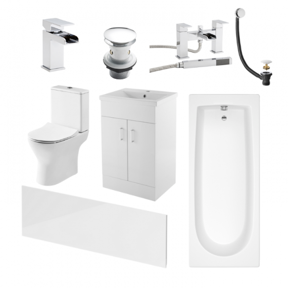 Phase Round Complete Bathroom Suite Package With 1700mm Bath And 600mm Vanity Unit