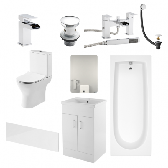 Phase Round Complete Bathroom Suite Package With 1700mm Bath And 600mm Vanity Unit With Mirror