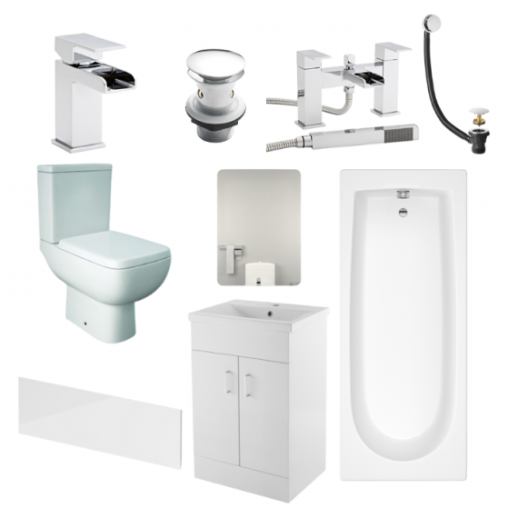 Phase Series 600 Complete Bathroom Suite Package With 1700mm Bath And 500mm Vanity Unit With Mirror