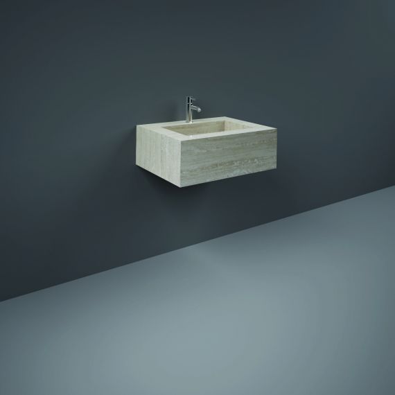 RAK-Precious 600mm Wall Mounted Counter Wash Basin with 0th in Travertino Ivory