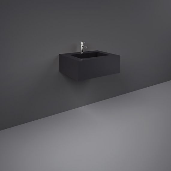 RAK-Precious 600mm Wall Mounted Counter Wash Basin with 0th in Uni Dark Black