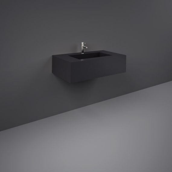 RAK-Precious 800mm Wall Mounted Counter Wash Basin with 0th in Uni Dark Black