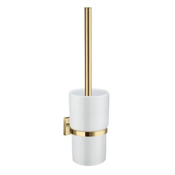 Smedbo House Polished Brass Toilet Brush With Porcelain Container