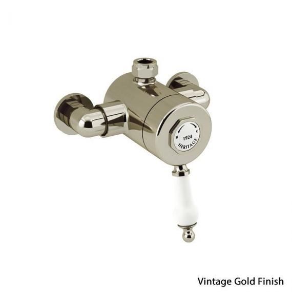 Heritage Glastonbury Exposed Thermostatic Vintage Gold Valve with Top Outlet SGAT03