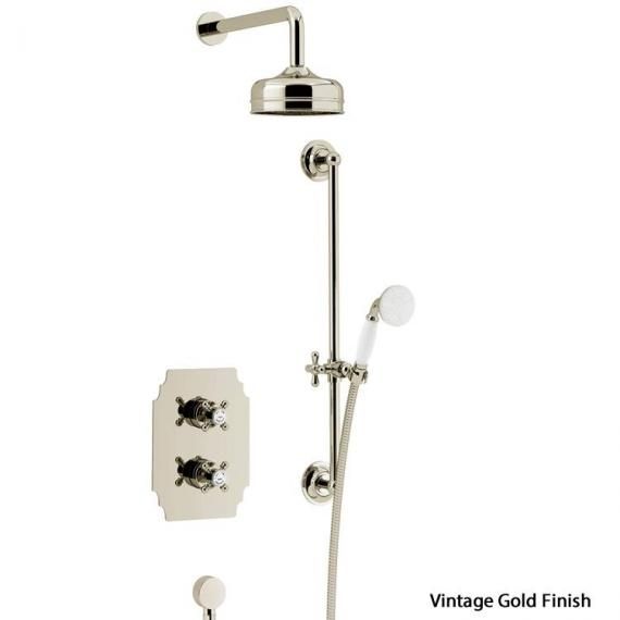 Hartlebury Recessed Shower Premium Fixed Head, Flexible Riser Kit Vintage Gold